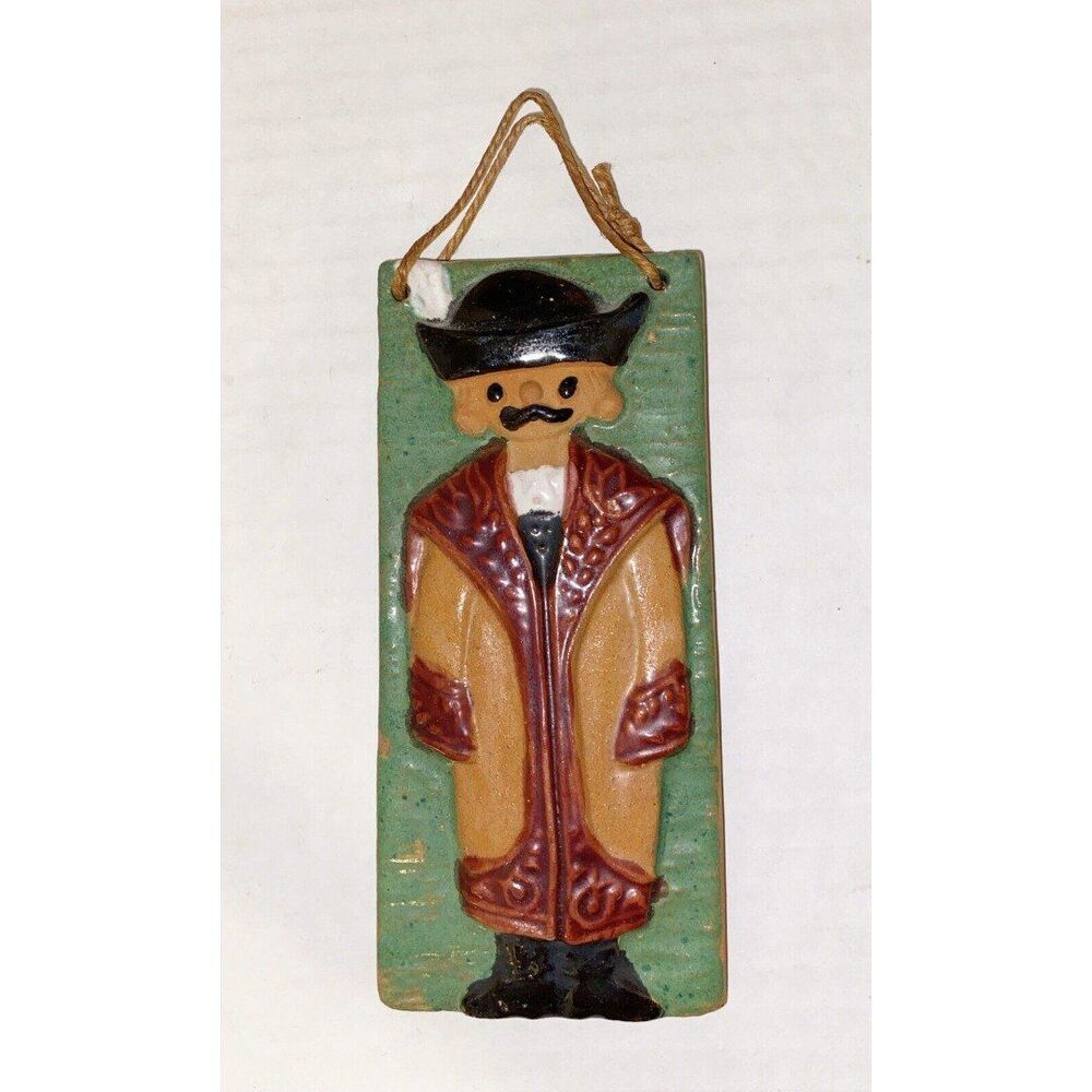Vintage Ceramic Moustached Man Plaque